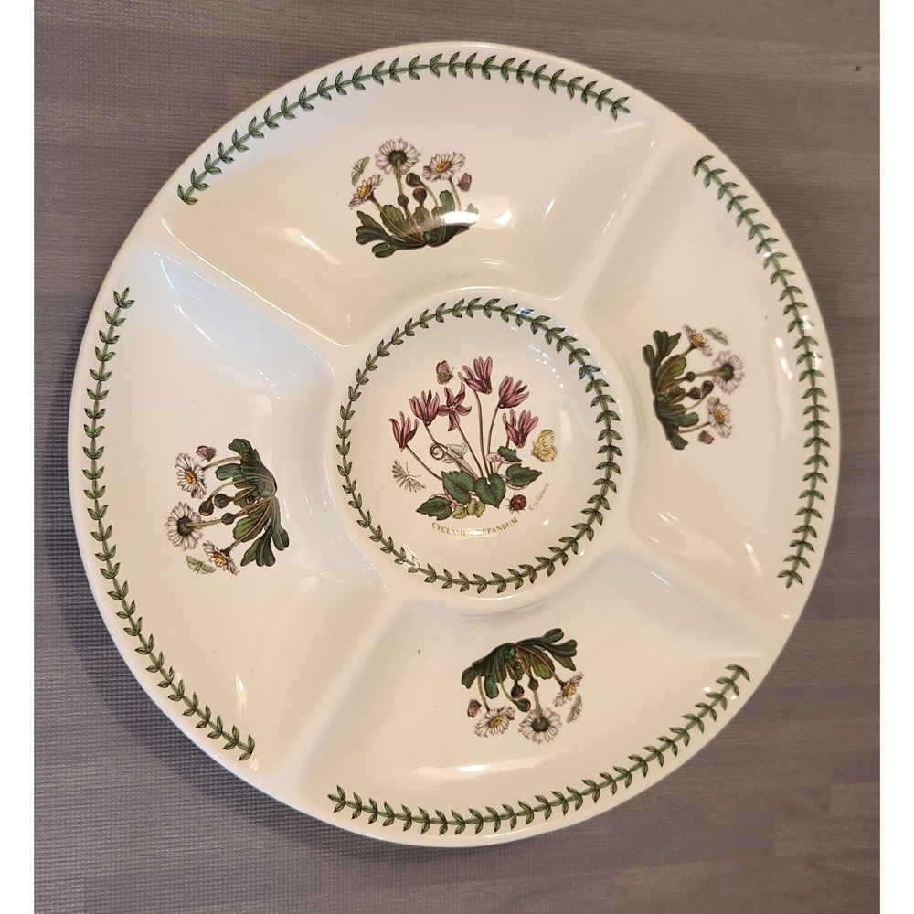 Portmeirion Botanic Garden Chip and Dip Relish Tray Susan Williams-Ellis 13.5"